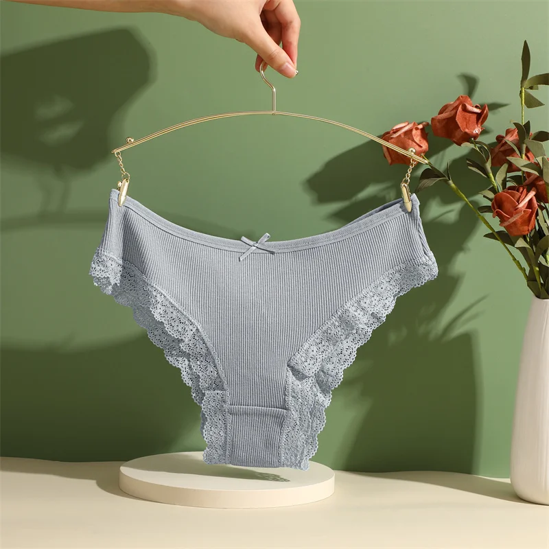 5PCS Women's Cotton Briefs Sexy Lace Underpant Hollow Brazilian Panties Comfortable Underwear Lingerie S-XL Solid Color Lingerie
