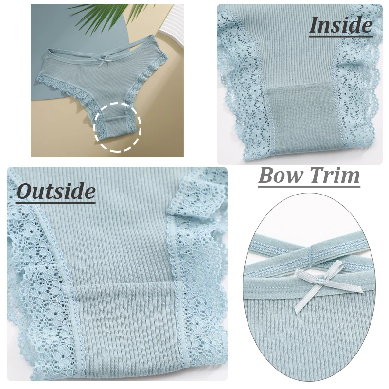 5PCS Women's Cotton Briefs Sexy Lace Underpant Hollow Brazilian Panties Comfortable Underwear Lingerie S-XL Solid Color Lingerie