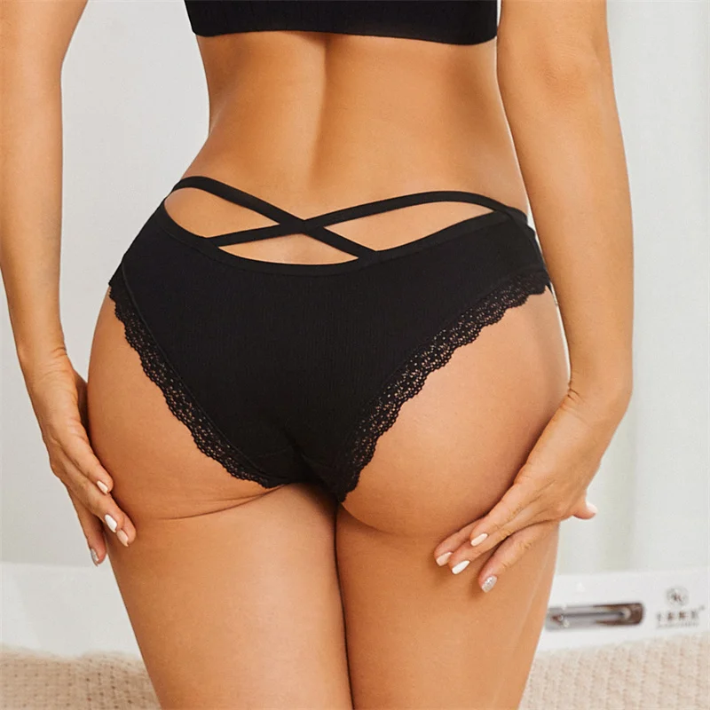 5PCS Women's Cotton Briefs Sexy Lace Underpant Hollow Brazilian Panties Comfortable Underwear Lingerie S-XL Solid Color Lingerie