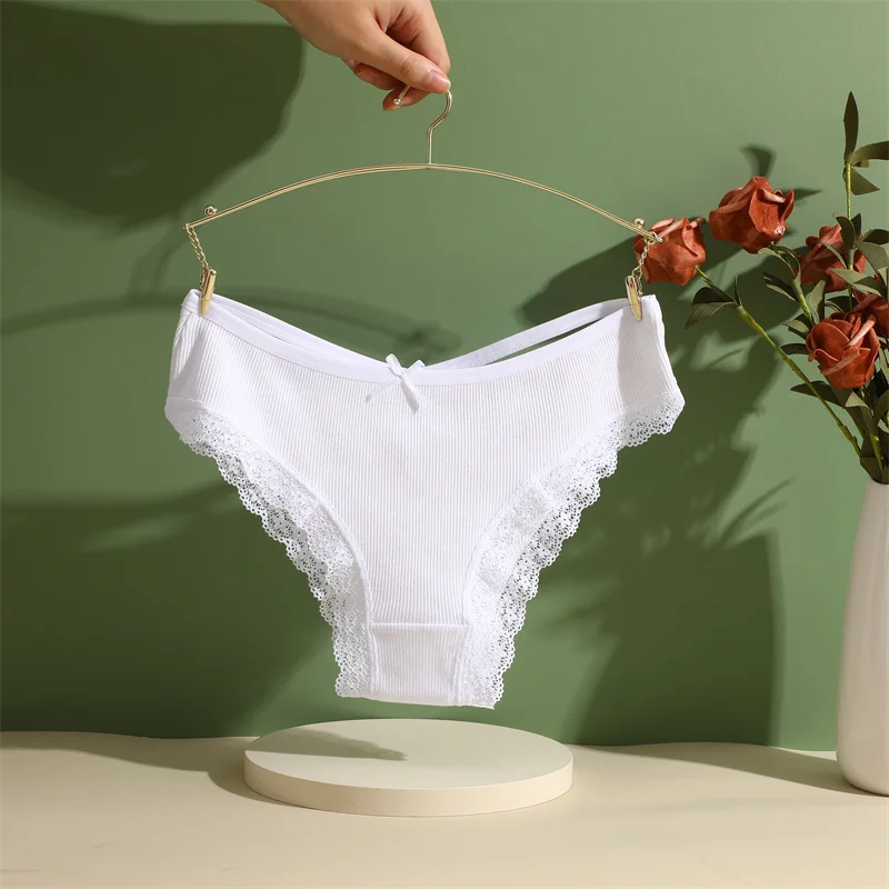 5PCS Women's Cotton Briefs Sexy Lace Underpant Hollow Brazilian Panties Comfortable Underwear Lingerie S-XL Solid Color Lingerie