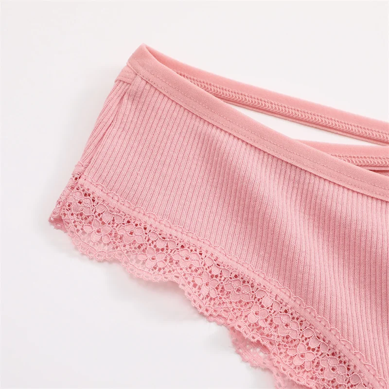 5PCS Women's Cotton Briefs Sexy Lace Underpant Hollow Brazilian Panties Comfortable Underwear Lingerie S-XL Solid Color Lingerie