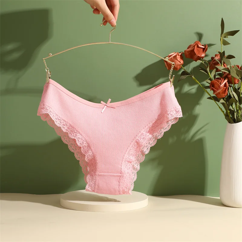 5PCS Women's Cotton Briefs Sexy Lace Underpant Hollow Brazilian Panties Comfortable Underwear Lingerie S-XL Solid Color Lingerie