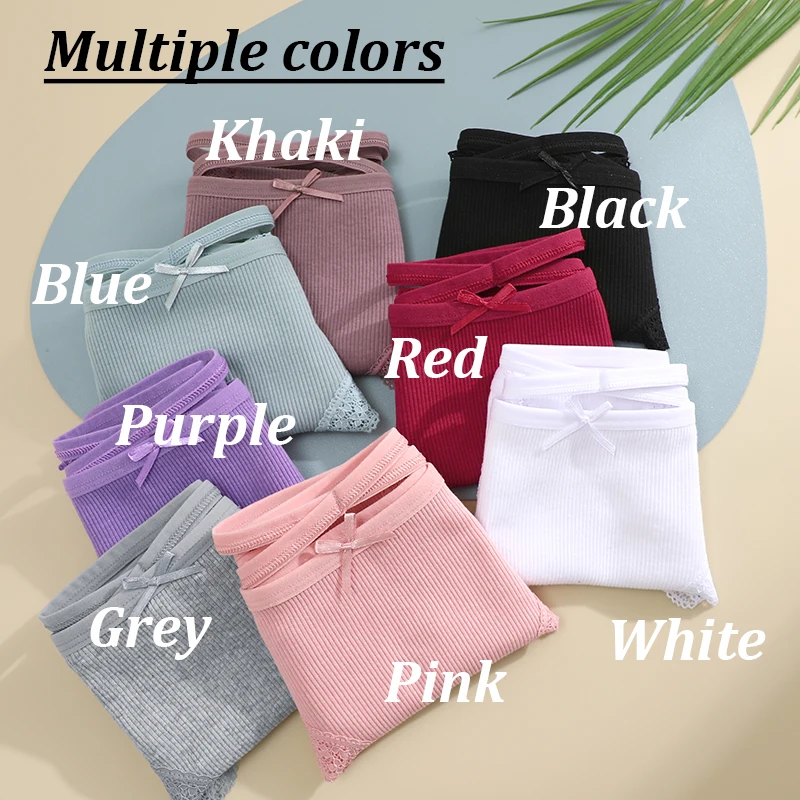 5PCS Women's Cotton Briefs Sexy Lace Underpant Hollow Brazilian Panties Comfortable Underwear Lingerie S-XL Solid Color Lingerie