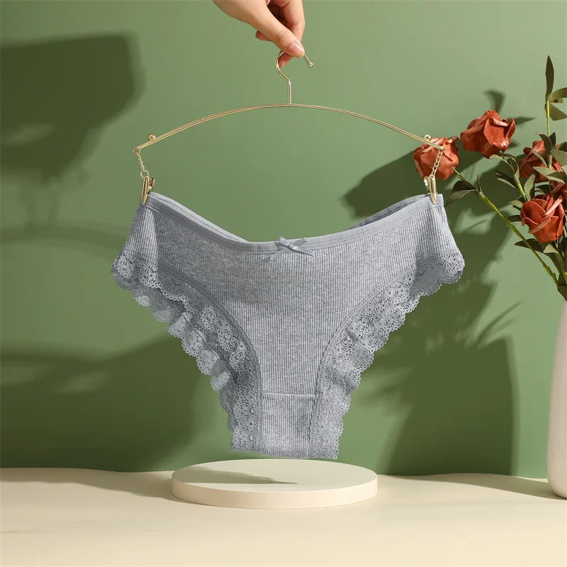 5PCS Women's Cotton Briefs Sexy Lace Underpant Hollow Brazilian Panties Comfortable Underwear Lingerie S-XL Solid Color Lingerie