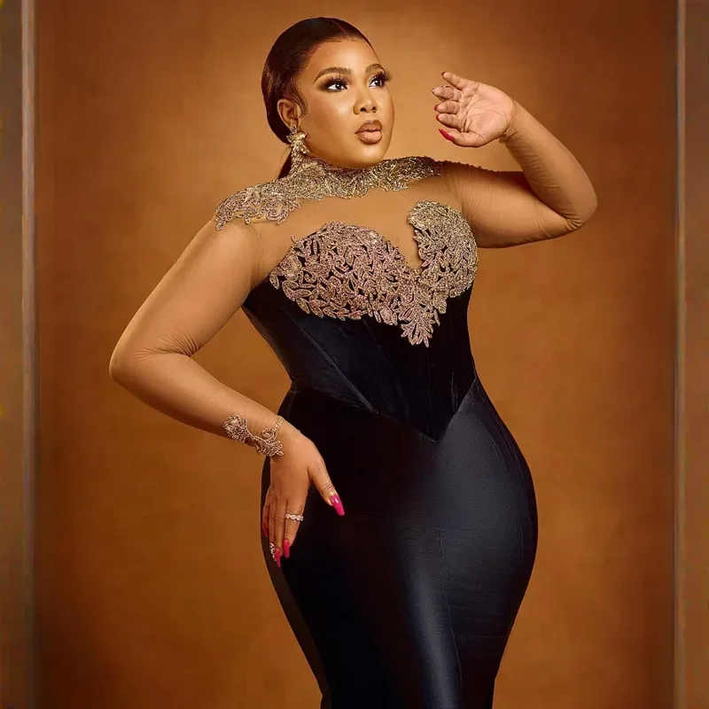 Sexy plus size ball Gown Mermaid Clear Neck illusion decal Evening gown High side split pleats Birthday party evening dress
