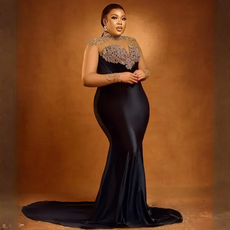Sexy plus size ball Gown Mermaid Clear Neck illusion decal Evening gown High side split pleats Birthday party evening dress