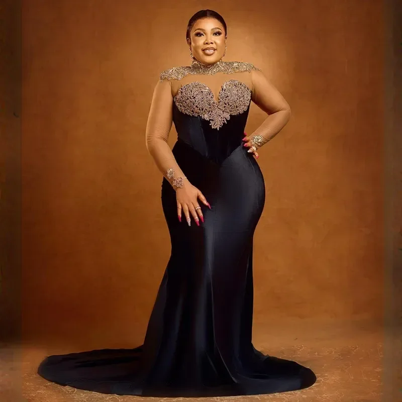 Sexy plus size ball Gown Mermaid Clear Neck illusion decal Evening gown High side split pleats Birthday party evening dress