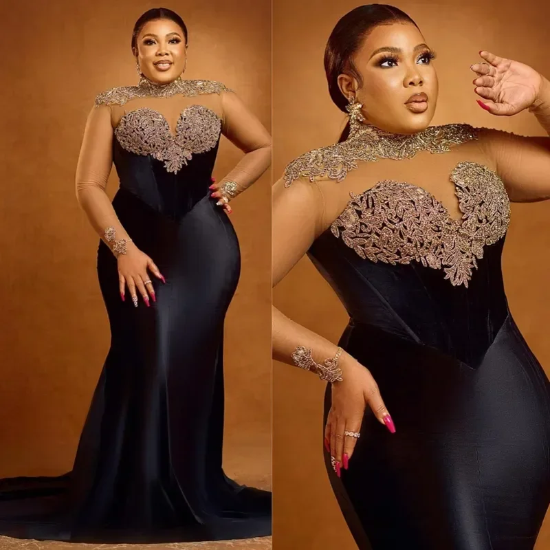 Sexy plus size ball Gown Mermaid Clear Neck illusion decal Evening gown High side split pleats Birthday party evening dress