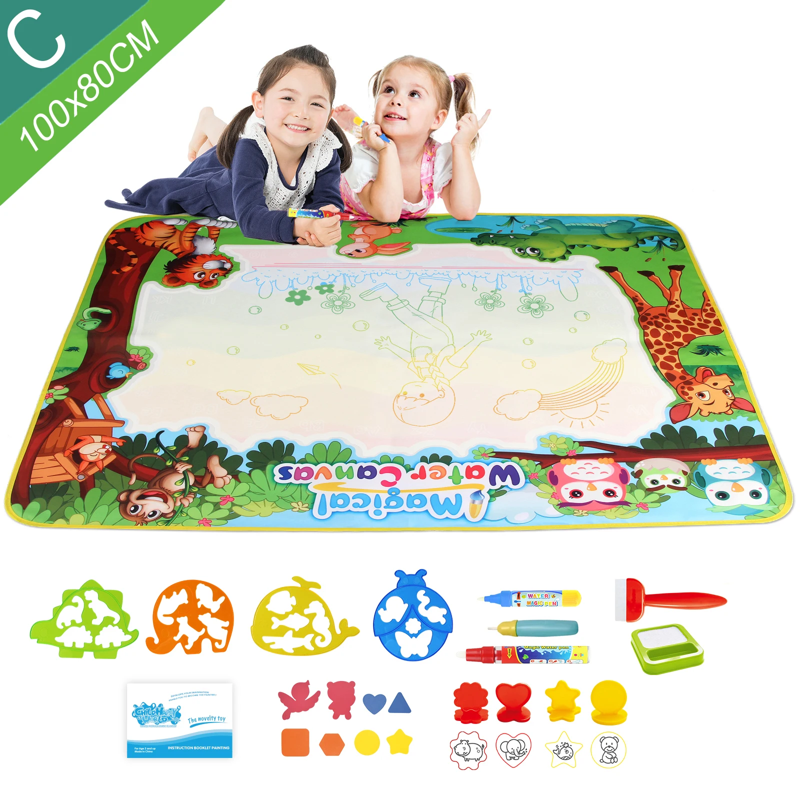 Coolplay Water Doodle Mat Coloring Drawing Mat with Reusable Magic Pens Montessori Painting Board Educational Toys Kids Gifts
