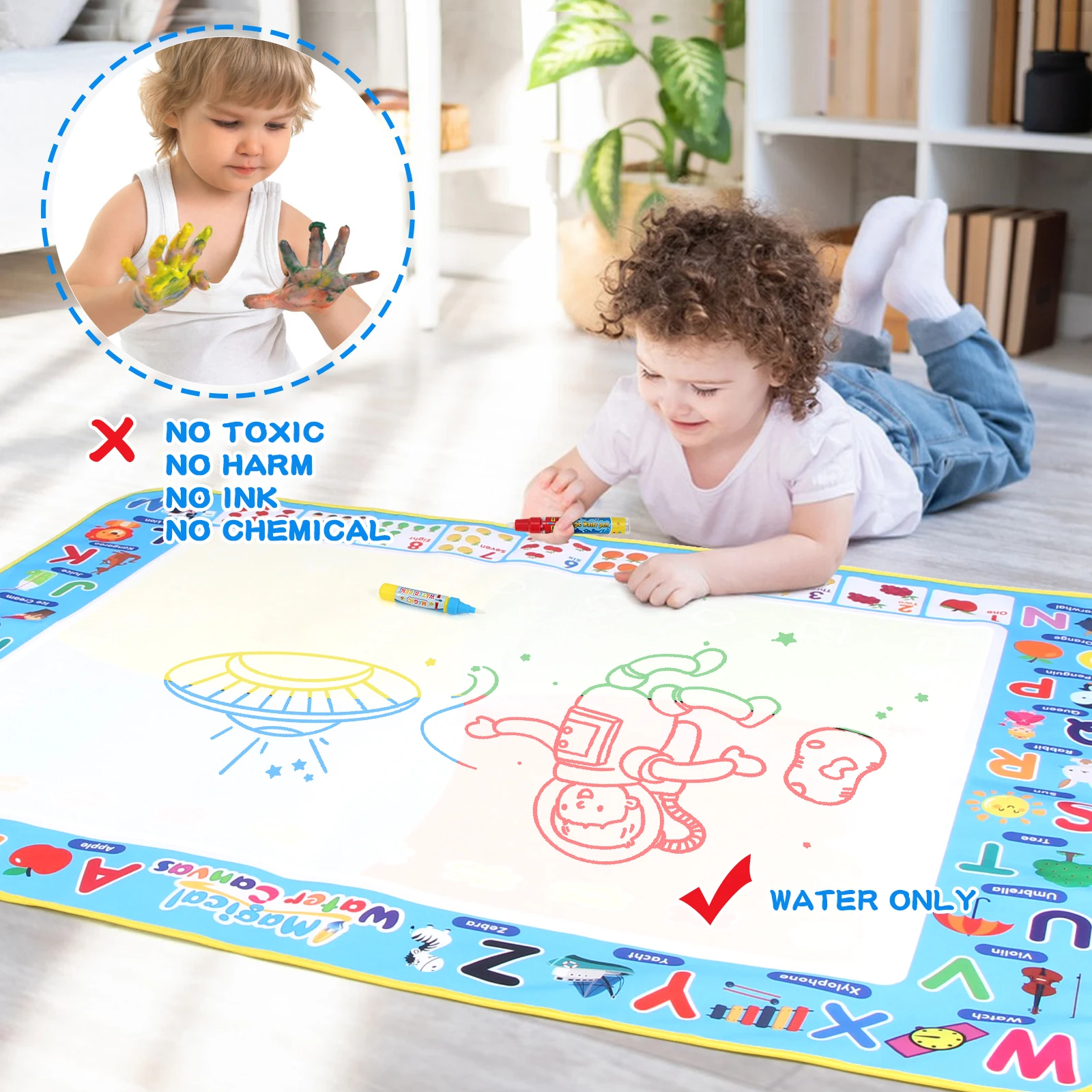 Coolplay Water Doodle Mat Coloring Drawing Mat with Reusable Magic Pens Montessori Painting Board Educational Toys Kids Gifts