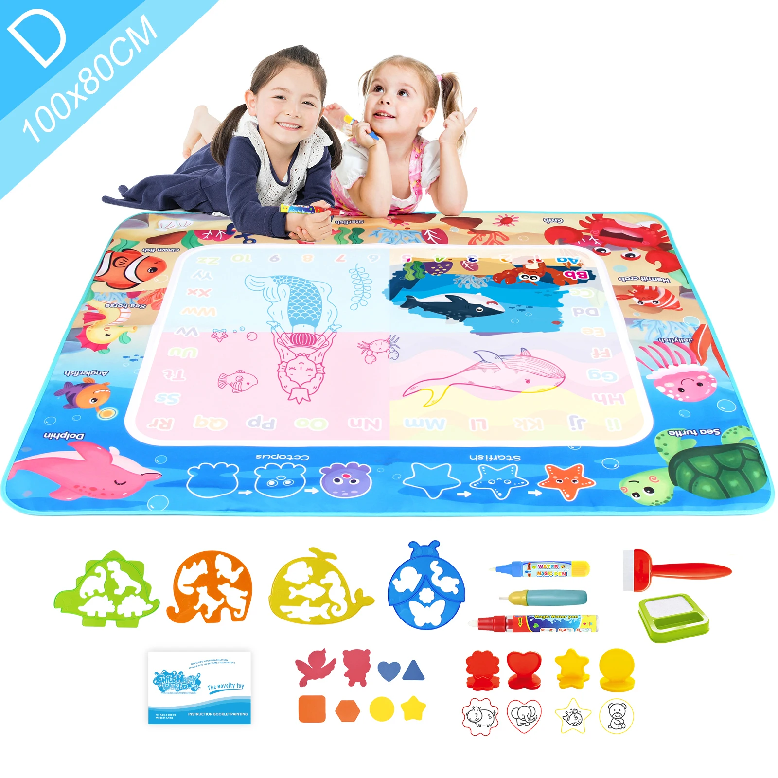 Coolplay Water Doodle Mat Coloring Drawing Mat with Reusable Magic Pens Montessori Painting Board Educational Toys Kids Gifts