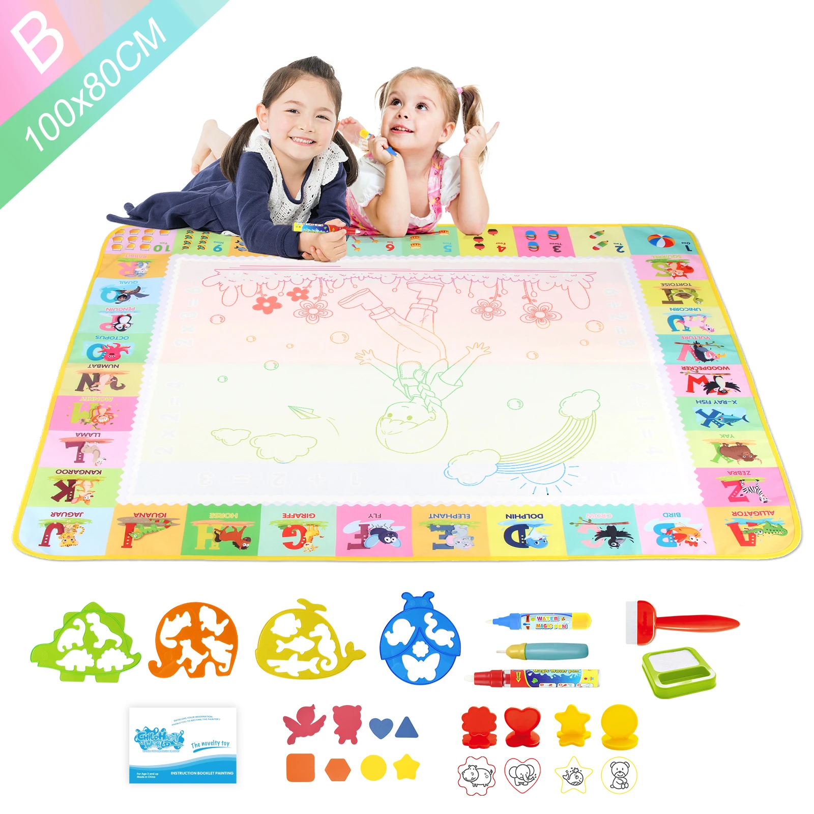Coolplay Water Doodle Mat Coloring Drawing Mat with Reusable Magic Pens Montessori Painting Board Educational Toys Kids Gifts
