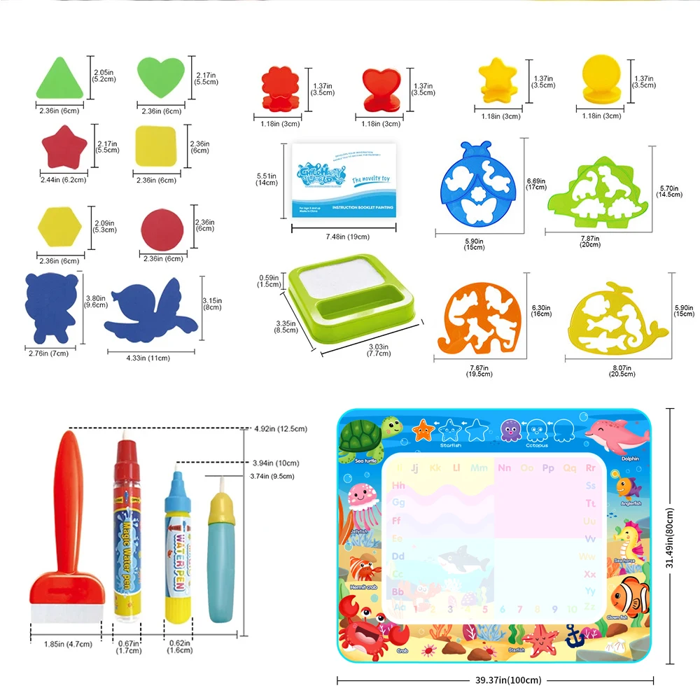 Coolplay Water Doodle Mat Coloring Drawing Mat with Reusable Magic Pens Montessori Painting Board Educational Toys Kids Gifts