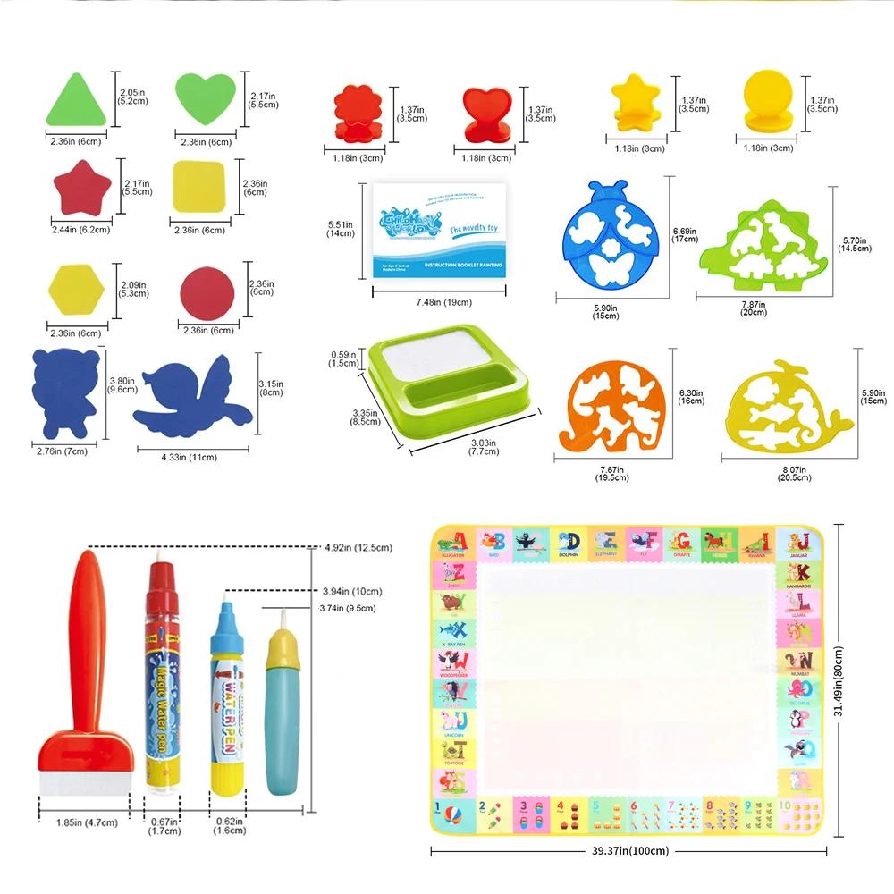 Coolplay Water Doodle Mat Coloring Drawing Mat with Reusable Magic Pens Montessori Painting Board Educational Toys Kids Gifts