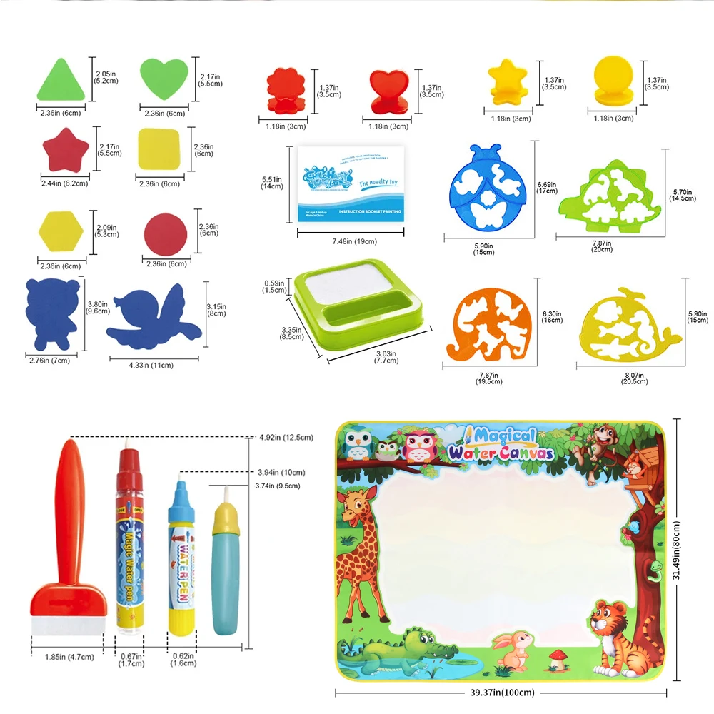 Coolplay Water Doodle Mat Coloring Drawing Mat with Reusable Magic Pens Montessori Painting Board Educational Toys Kids Gifts