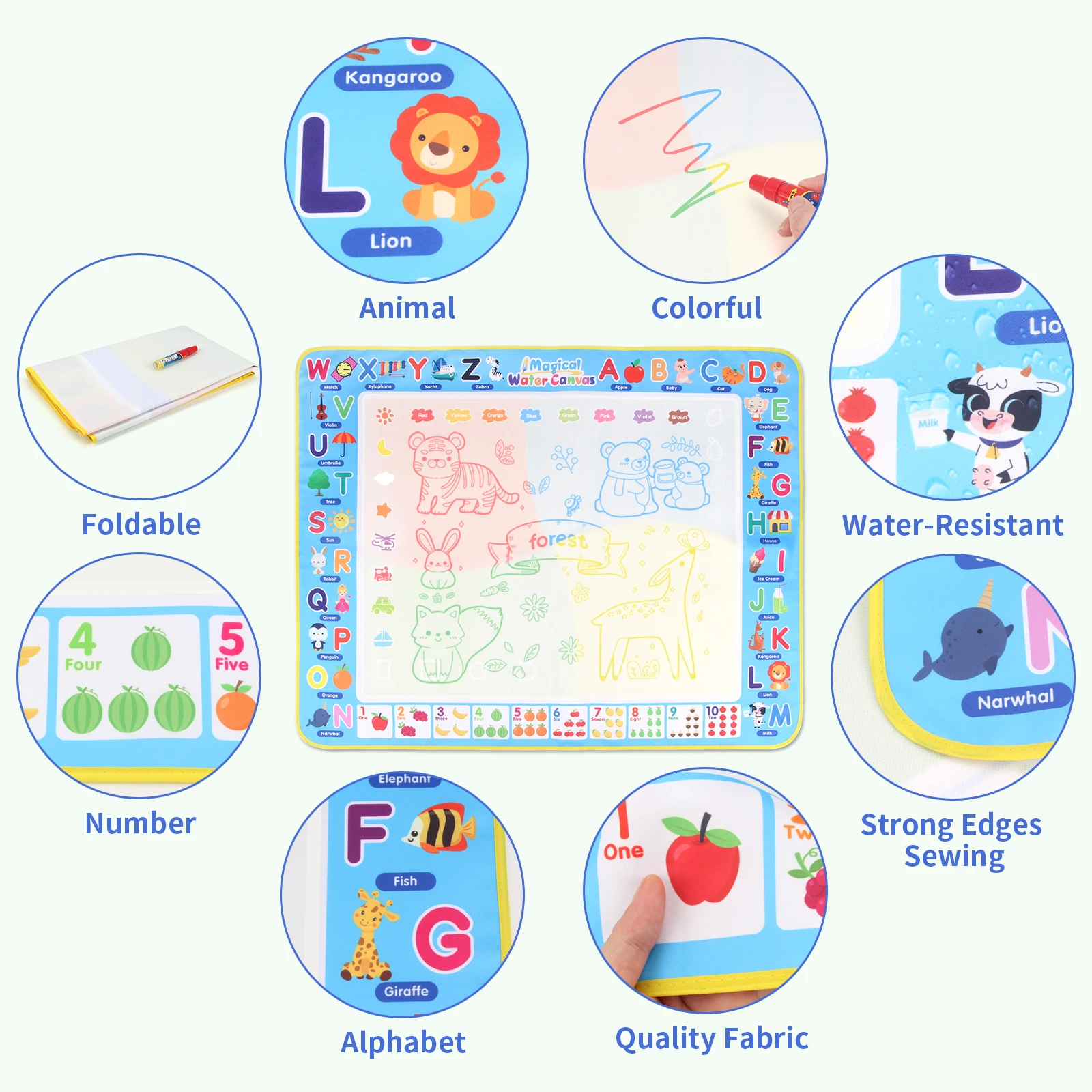 Coolplay Water Doodle Mat Coloring Drawing Mat with Reusable Magic Pens Montessori Painting Board Educational Toys Kids Gifts