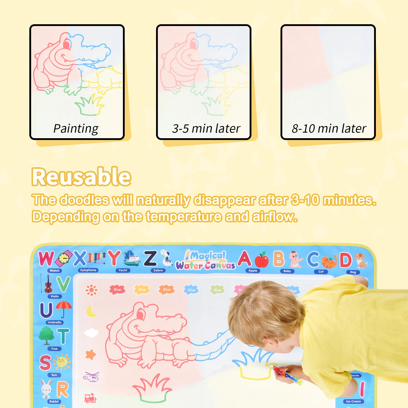 Coolplay Water Doodle Mat Coloring Drawing Mat with Reusable Magic Pens Montessori Painting Board Educational Toys Kids Gifts