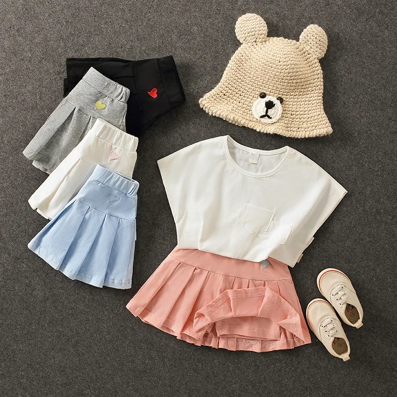 Girls' New All-Match Pleated Culottes Medium And Small Children'S Summer Skirt With Inner Safety Pants Student Uniform Skirts