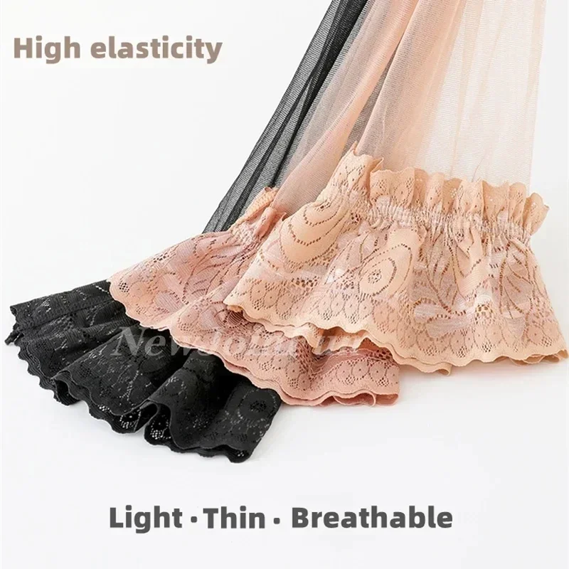 FREEAUCE Oversize Women Plus Size Black Lace Top Stay Up Anti-slip Over Thigh Knee High Elastic Sexy Fishnet Long Sock Stockings