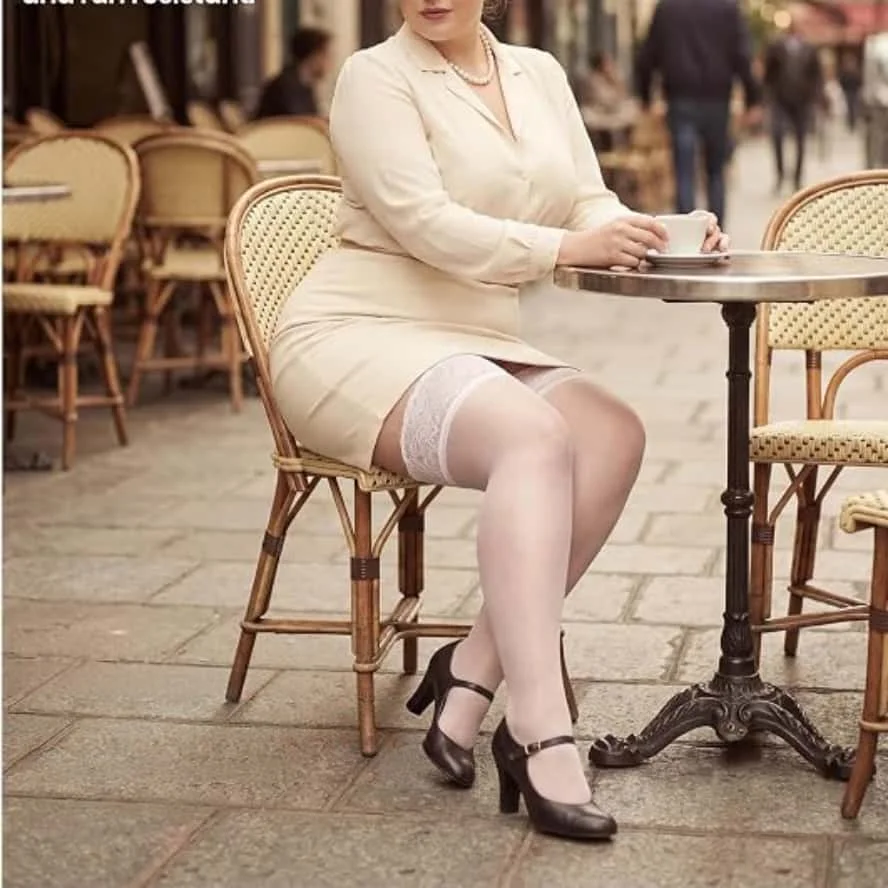 FREEAUCE Oversize Women Plus Size Black Lace Top Stay Up Anti-slip Over Thigh Knee High Elastic Sexy Fishnet Long Sock Stockings
