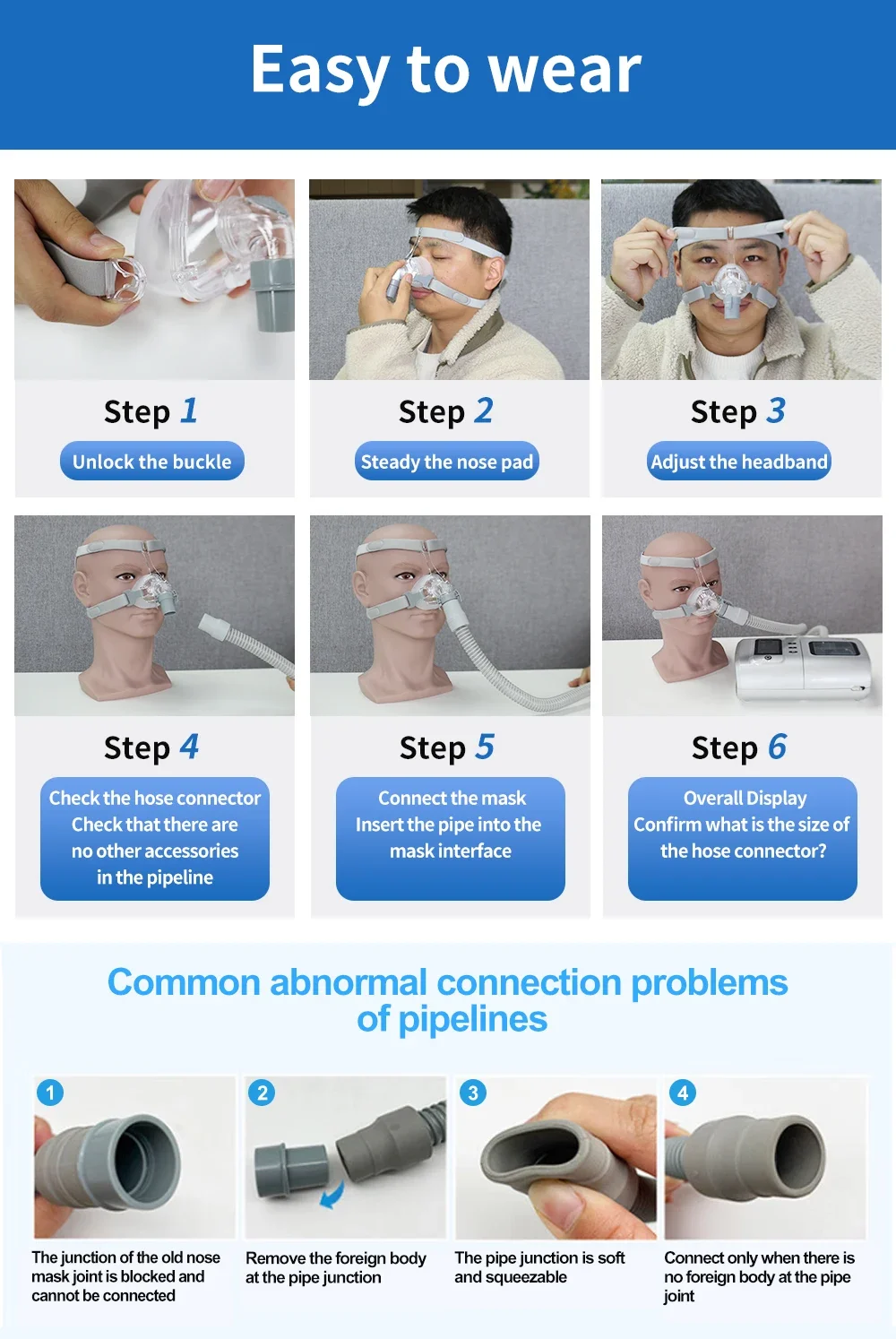 YUWELL Nasal CPAP Mask with Headgear Silicon Gel Cushions for Auto CPAP Bipap Machine Sleep Apnea Anti Snoring CPAP Nasal Mask