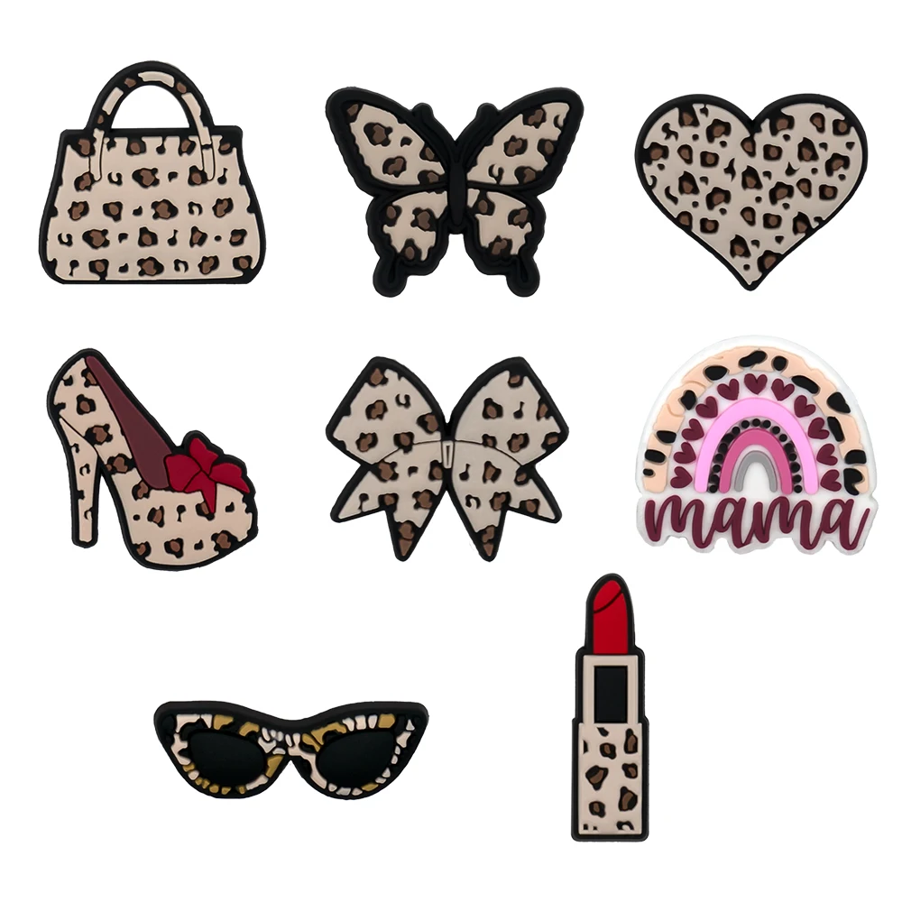 1/23PCS Leopard Print Shoe Charms Cute Heart Cow Lipstick Shoe Accessories for Women Sneaker Clog Buckle Pin Shoe Decorations