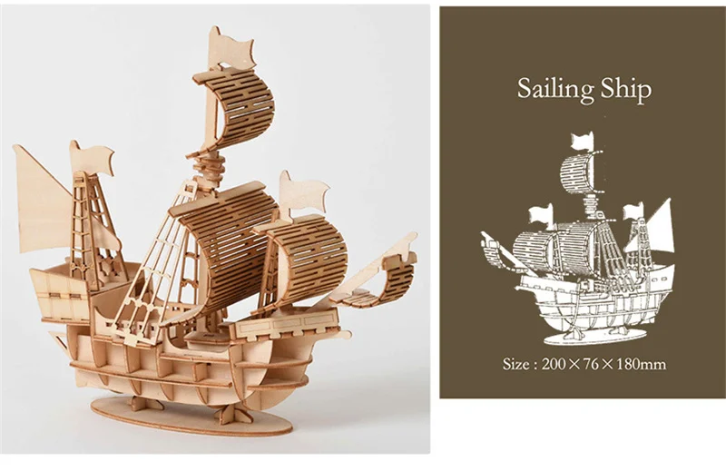1pc 3D DIY Wooden Puzzle Model Handmade Mechanical Toy Building Game Assemble Ship Model 3D Model Ornament Christmas Gift