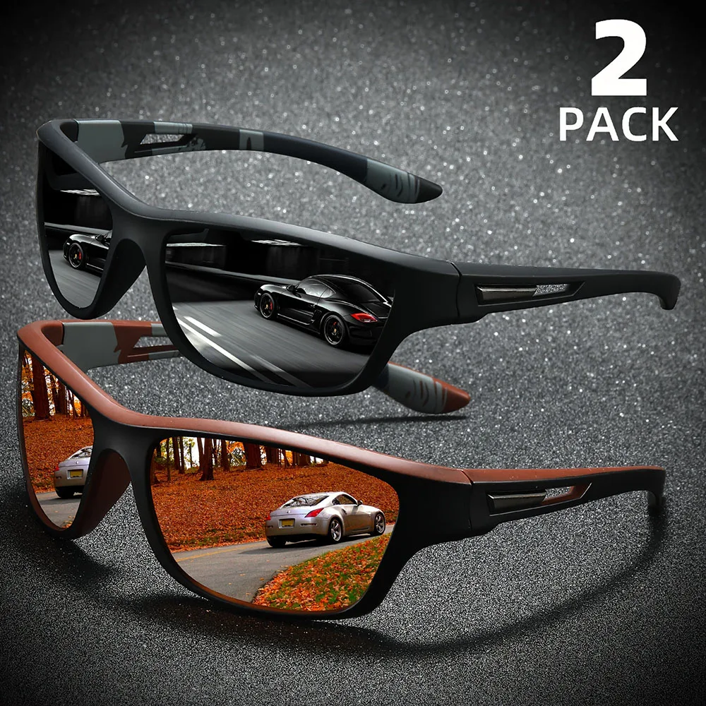 2pcs Polarized Wrap Around Sunglasses for Men and Women Fishing UV Protection Glasses Perfect for Outdoor Sports Travel Driving