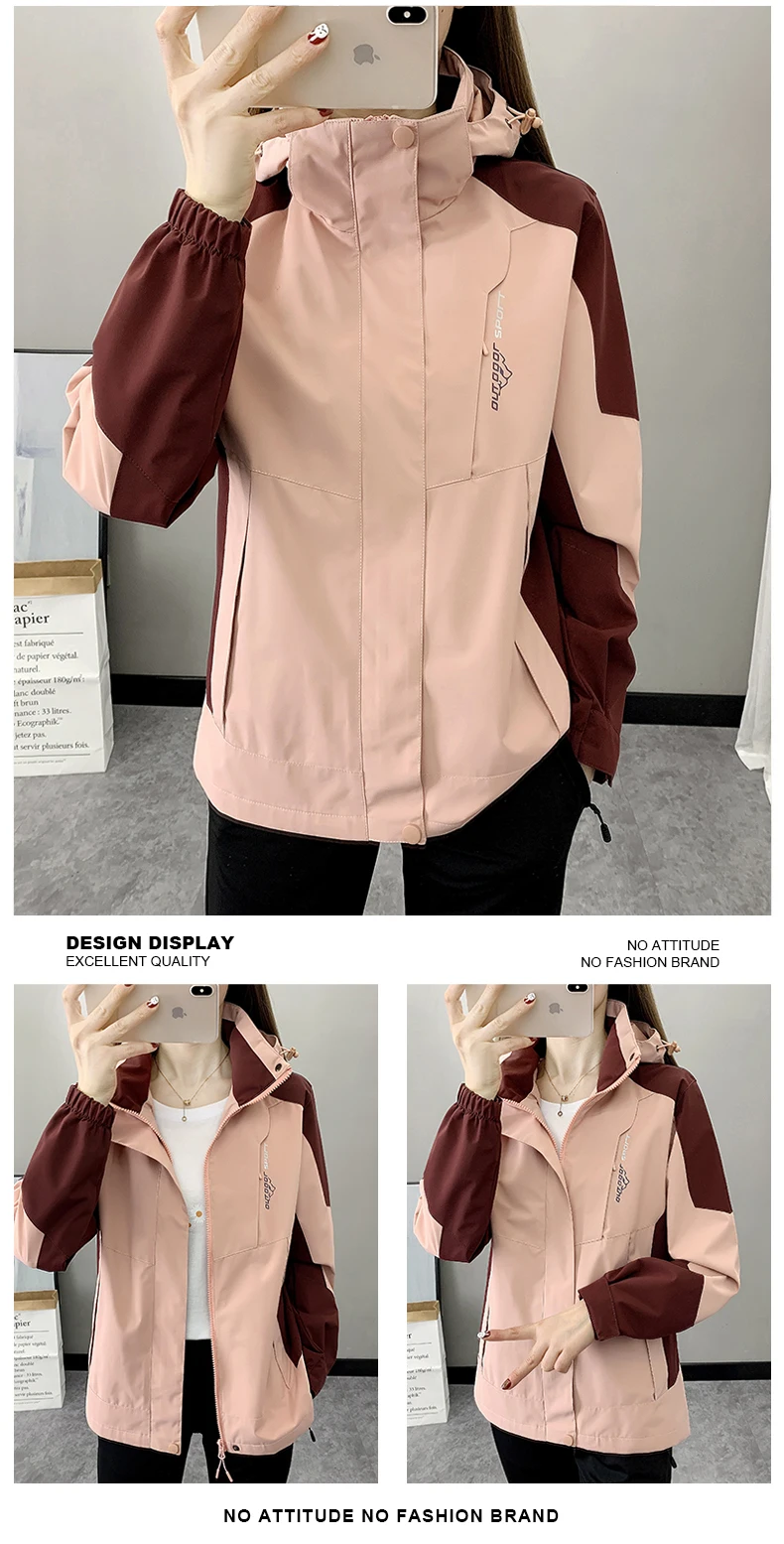 Outdoor Climbing Hiking Jacket Women Patchwork Sports Waterproof Hooded Coat Trekking Mountain Windbreaker Jackets Raincoat