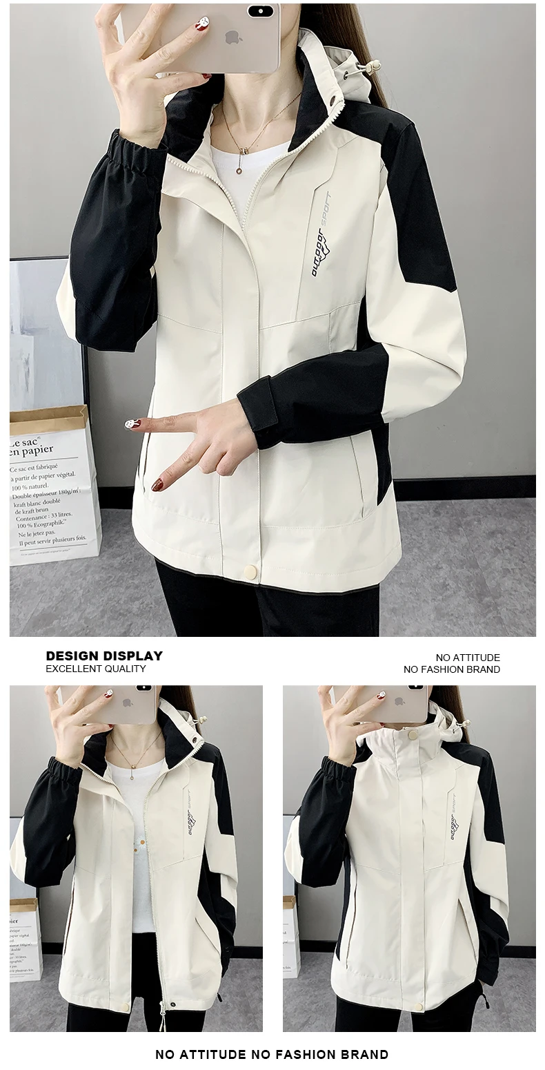 Outdoor Climbing Hiking Jacket Women Patchwork Sports Waterproof Hooded Coat Trekking Mountain Windbreaker Jackets Raincoat