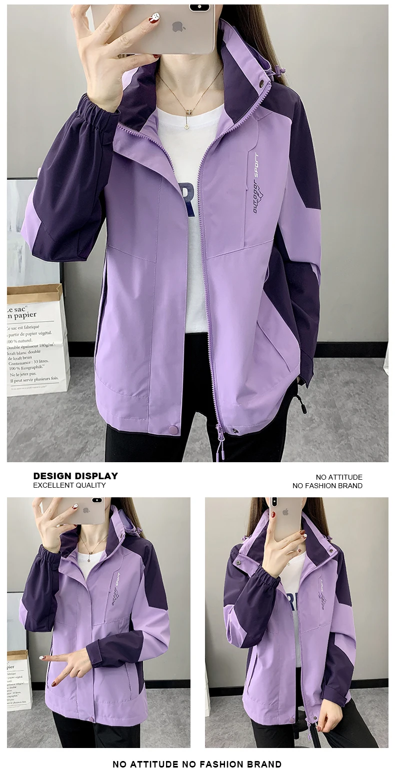 Outdoor Climbing Hiking Jacket Women Patchwork Sports Waterproof Hooded Coat Trekking Mountain Windbreaker Jackets Raincoat