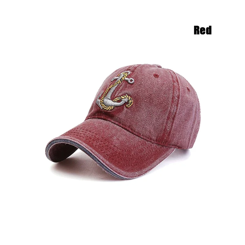 Washed Anchor Embroidered Denim Baseball Cap Outdoor Korean Style Distressed Summer Mens Cap