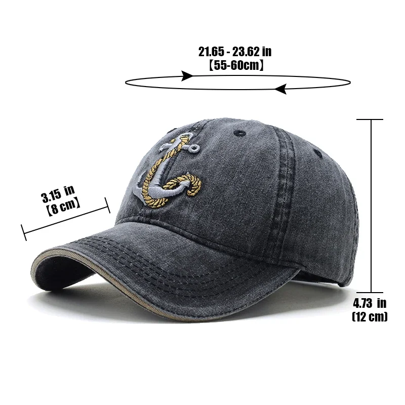 Washed Anchor Embroidered Denim Baseball Cap Outdoor Korean Style Distressed Summer Mens Cap