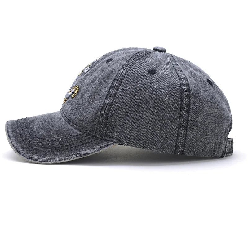 Washed Anchor Embroidered Denim Baseball Cap Outdoor Korean Style Distressed Summer Mens Cap