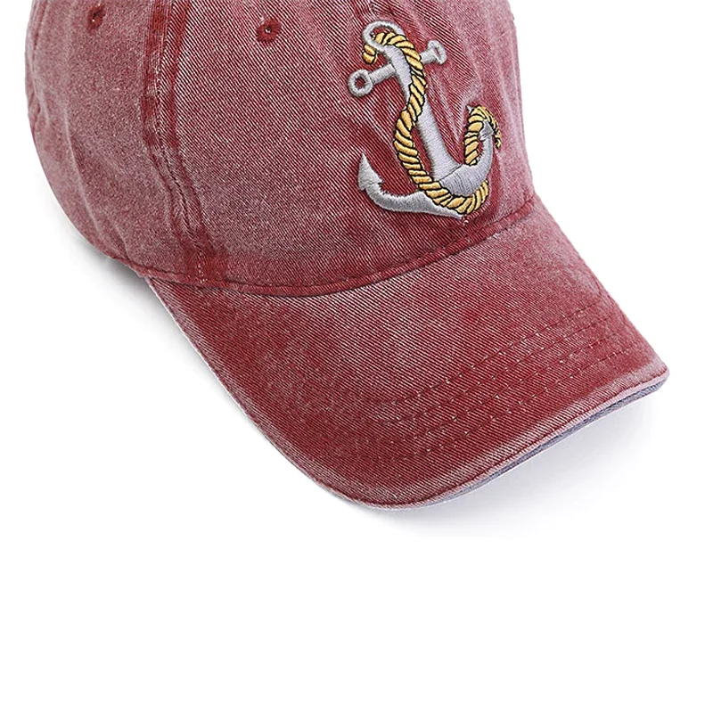 Washed Anchor Embroidered Denim Baseball Cap Outdoor Korean Style Distressed Summer Mens Cap