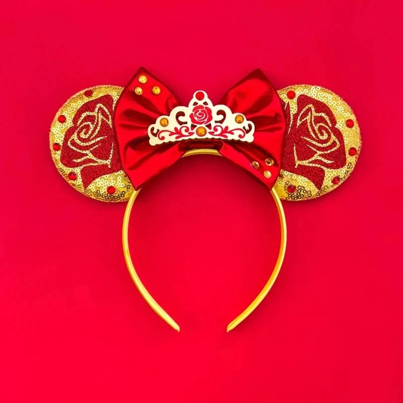 Beauty and Beast Baby Headbands Girls Belle Hair Accessories Enchanted Rose Ear Hairband Kid Crown Bow Headwear Baby Photography
