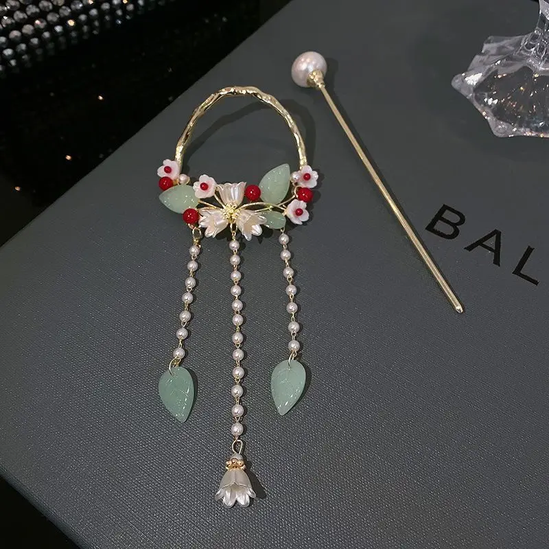 Chinese Style New Headwear Floral Hair Sticks for Women Tassel Hairpin Modern Hanfu Style Hair Clip Female Hair Accessories