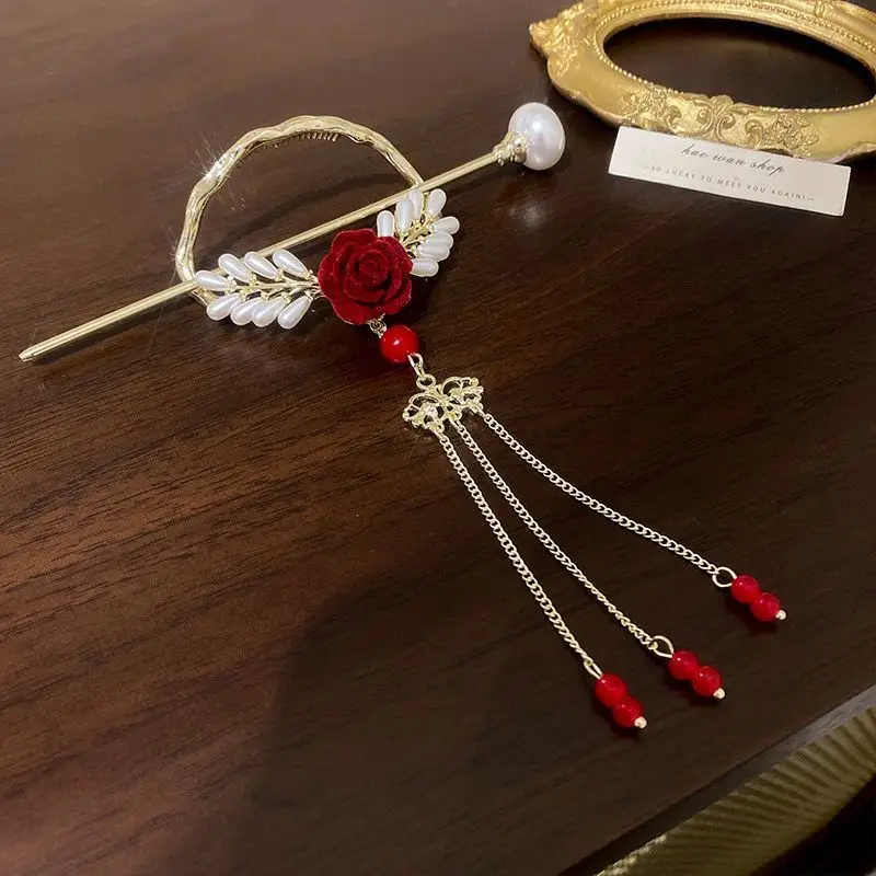 Chinese Style New Headwear Floral Hair Sticks for Women Tassel Hairpin Modern Hanfu Style Hair Clip Female Hair Accessories