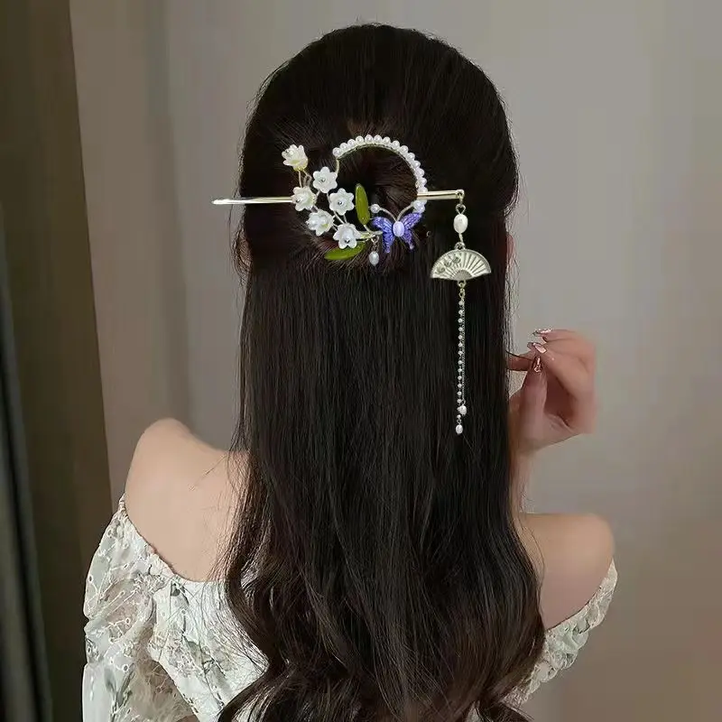 Chinese Style New Headwear Floral Hair Sticks for Women Tassel Hairpin Modern Hanfu Style Hair Clip Female Hair Accessories