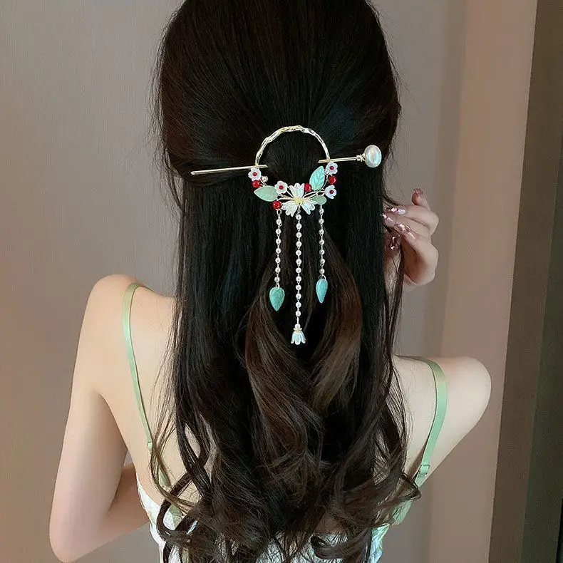 Chinese Style New Headwear Floral Hair Sticks for Women Tassel Hairpin Modern Hanfu Style Hair Clip Female Hair Accessories