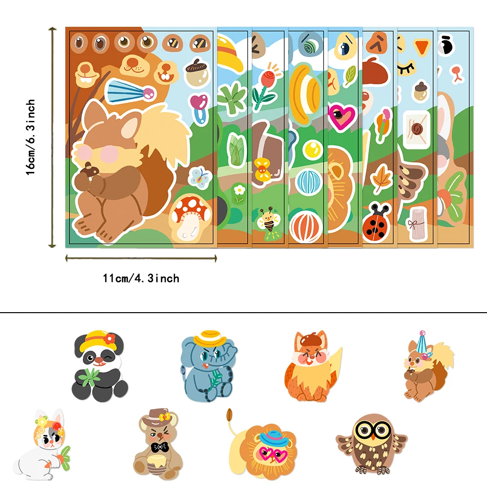 8PCS Forest Animal Stickers Cute Cartoon Account Material Phone Case Laptop Luggage Bottle Waterproof Stickers