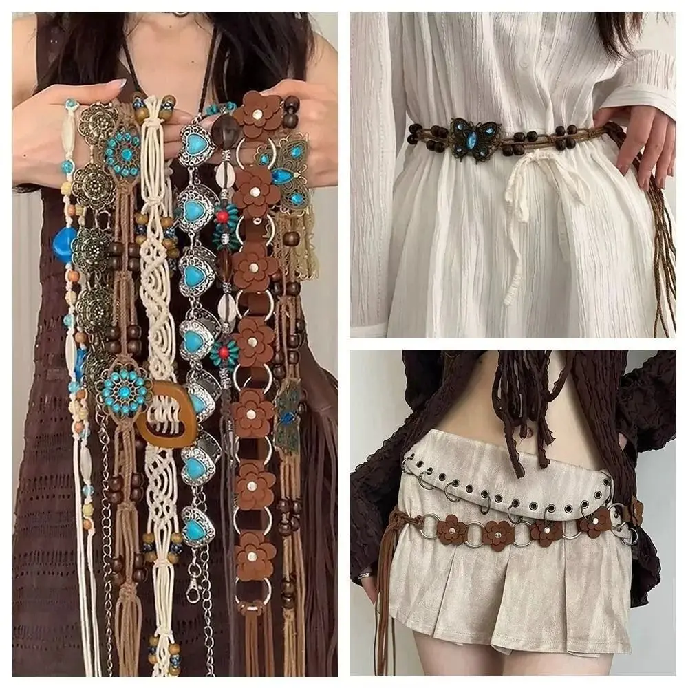 New Butterfly Tassel Waist Chain Y2K Trendy Bohemian Belt Summer Beach Accessories Vintage Flower Bohemian Belt