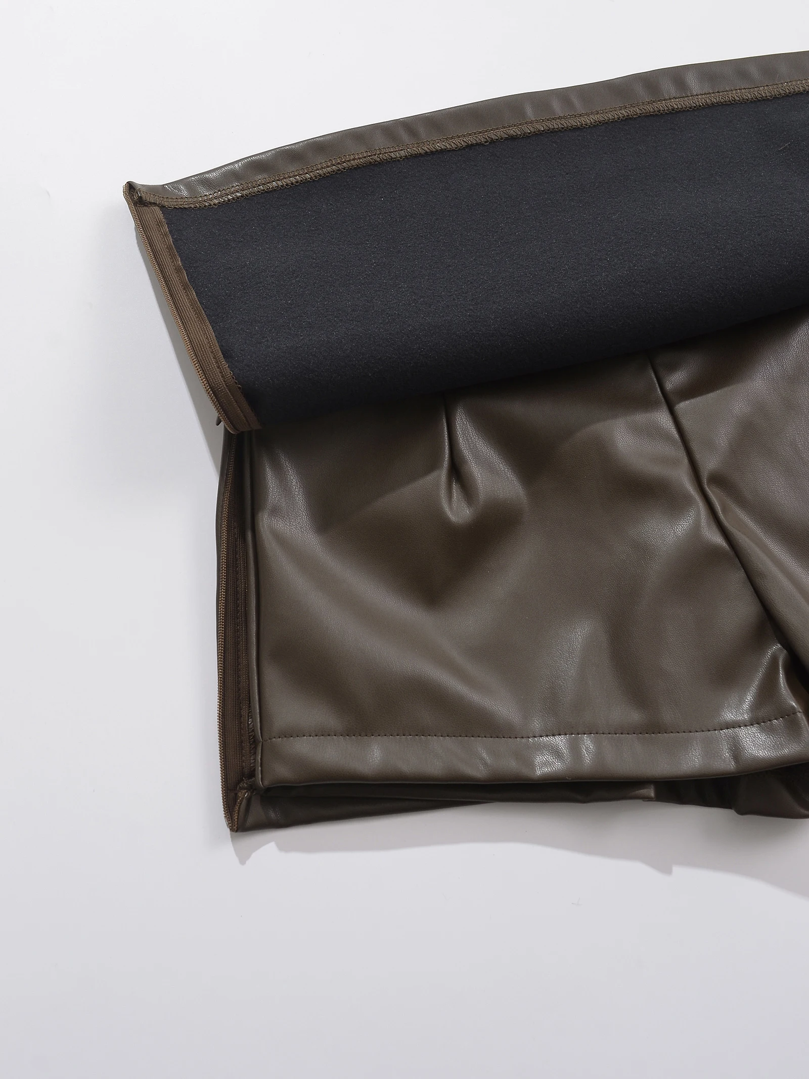 Faux Leather Mini Skirts Elegant Korean Fashion Black PU Skirts For Woman Low Rise Skirt Zip Up Split Skirt With Shorts Brown
