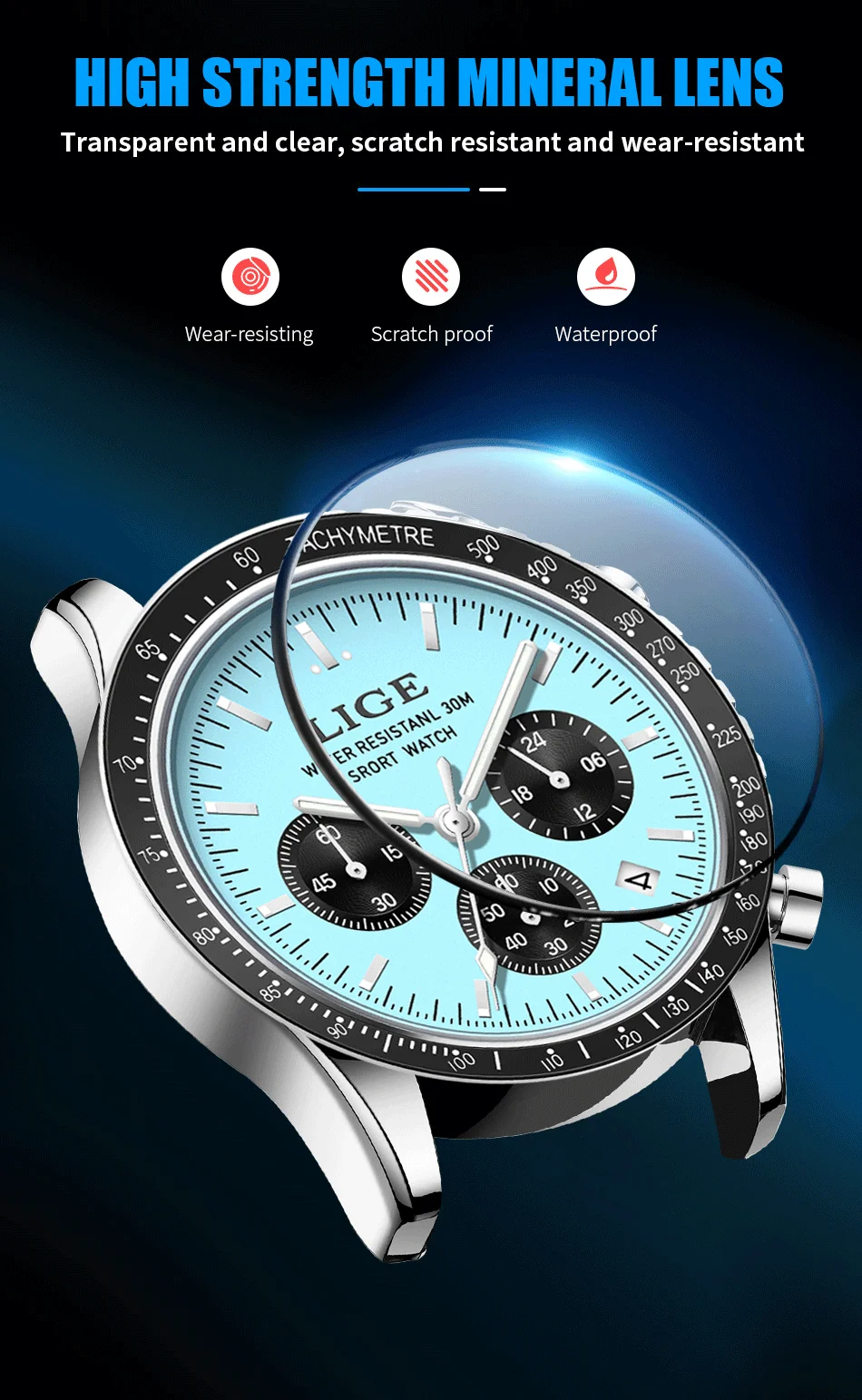 LIGE Top Brand Luxury Men Watches Luminous Calendar Business Quartz Watch Mens Sports Waterproof Stainless Steel Man Wristwatch
