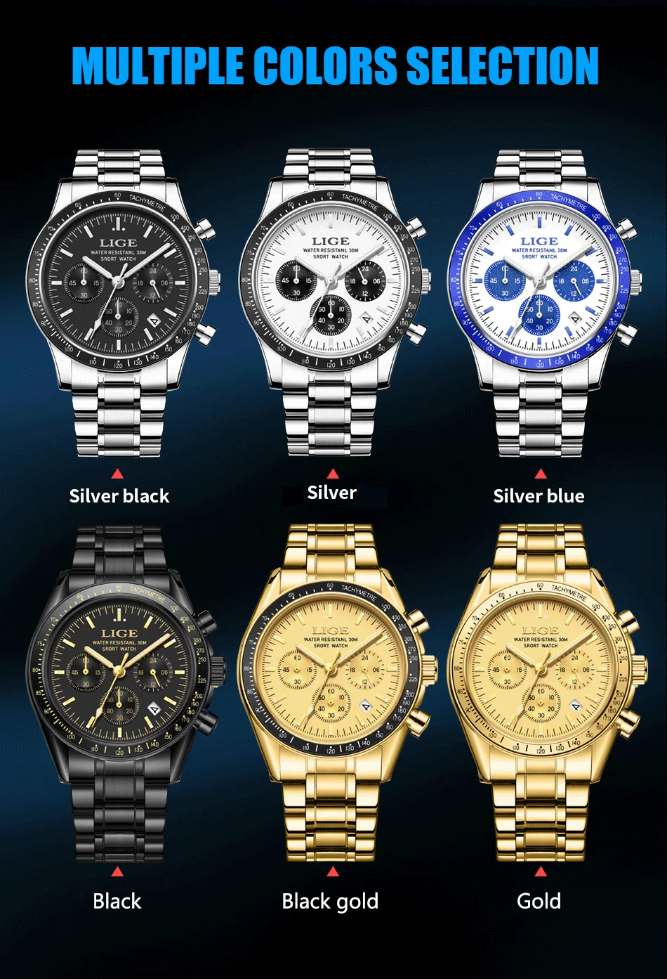 LIGE Top Brand Luxury Men Watches Luminous Calendar Business Quartz Watch Mens Sports Waterproof Stainless Steel Man Wristwatch