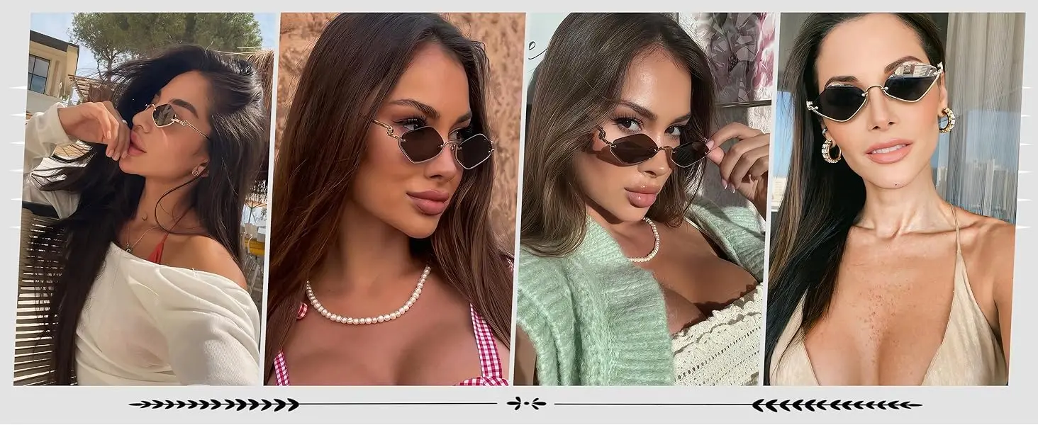 Fashion Small Polygonal Sunglasses Women Luxury Brand Metal Half Frame Sun Glasses Ladies Hipster Sexy Cat Eye Shades Vintage