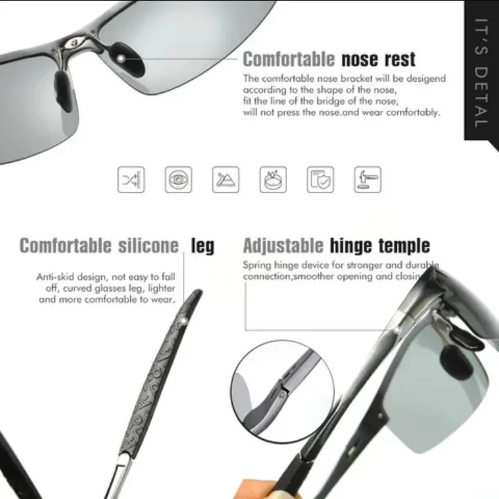 Day and Night Vision Sunglasses Polarized Smart Photochromic Sun Glasses for Man Woman Camping Fishing Driving Climbing Cycling