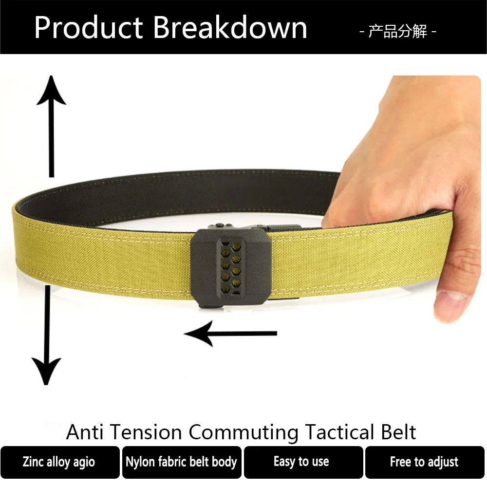 TUSHI Brand Double Layered Thickened Tactical Belt Men's Outdoor Nylon 3.8 Wide Upgraded Automatic Buckle Gun Belt