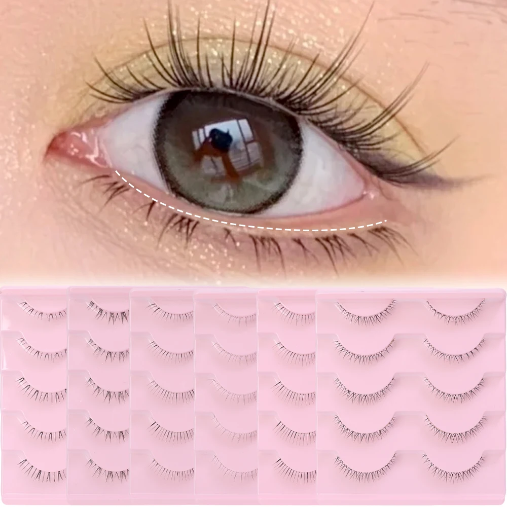 Lower Eyelashes Pack 5 Pairs Natural Manga Under Eye Lashes Soft Lower Eyelashes Handmade Clear Band Bottom Lashes Makeup Tools