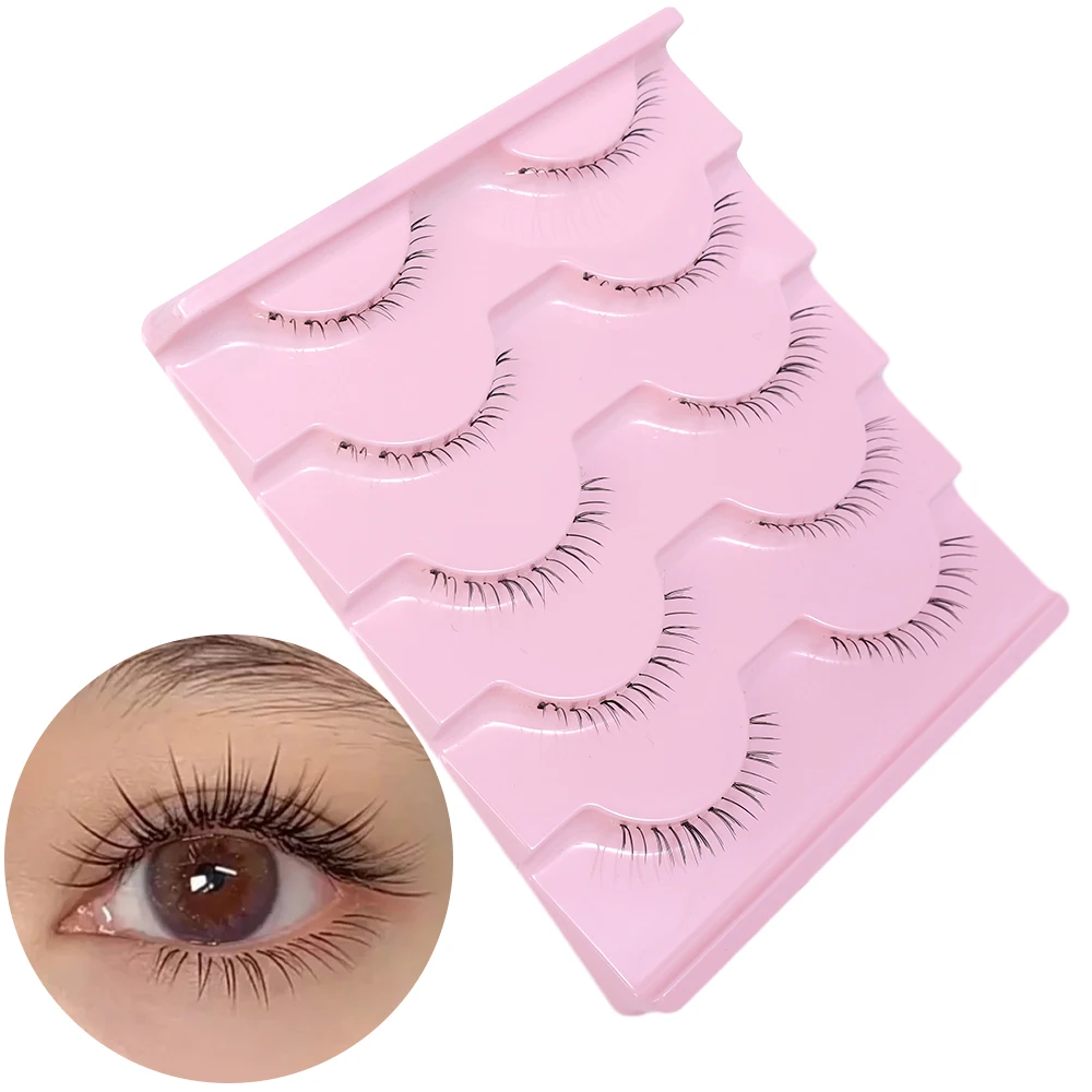 Lower Eyelashes Pack 5 Pairs Natural Manga Under Eye Lashes Soft Lower Eyelashes Handmade Clear Band Bottom Lashes Makeup Tools